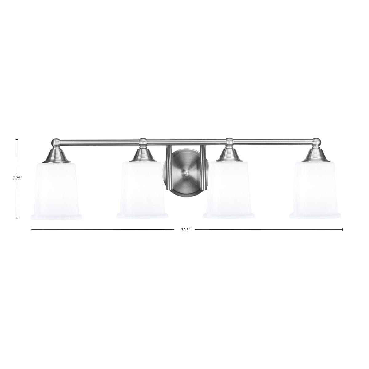 Toltec Paramount 4-Light Bath Bar | Modern Brushed Nickel and White Opal Glass | Bathroom Vanity & Powder Room | 7.25 x 7.75 in | Model 3424-BN-5031
