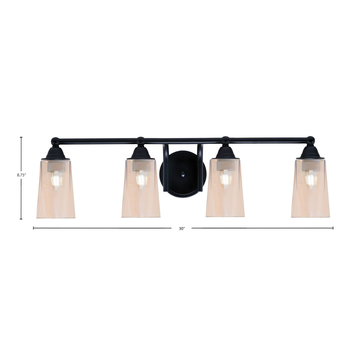 Toltec Paramount 4-Light Bath Bar | Modern Matte Black Steel and Amber Gradient Glass | Bathroom & Powder Room Vanity Light | 7.25 x 8.75 in | Model 3424-MB-263