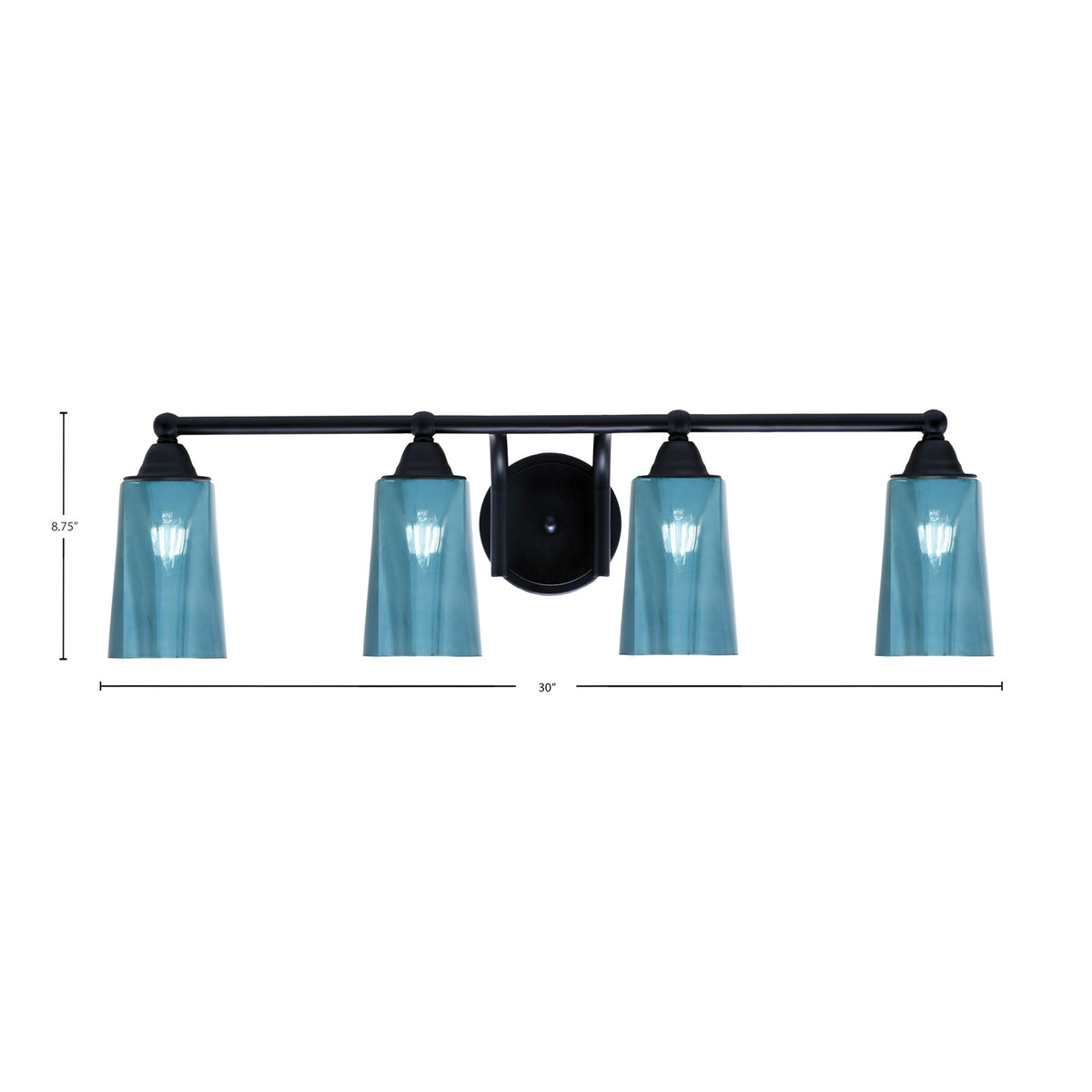 Toltec Paramount 4-Light Bath Bar | Modern Matte Black Steel and Blue Gradient Glass | Bathroom & Powder Room Vanity Light | 7.25 x 8.75 in | Model 3424-MB-265