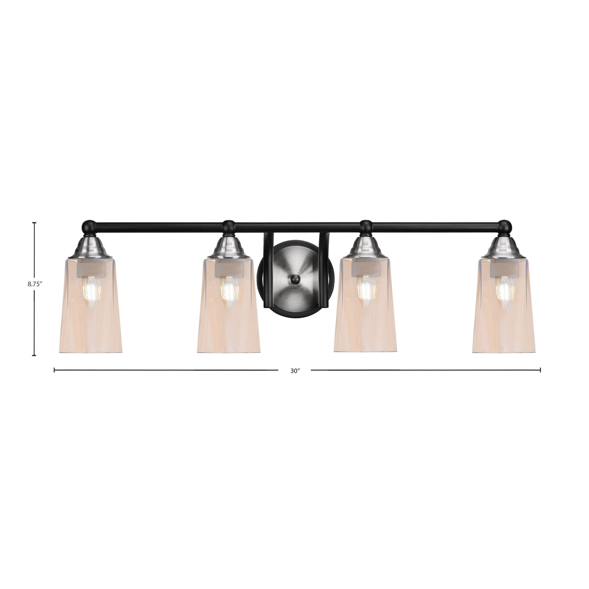Toltec Paramount 4-Light Bath Bar | Matte Black & Brushed Nickel Steel and Amber Gradient Glass | Bathroom Vanity & Powder Room | 7.25 x 8.75 in | Model 3424-MBBN-263