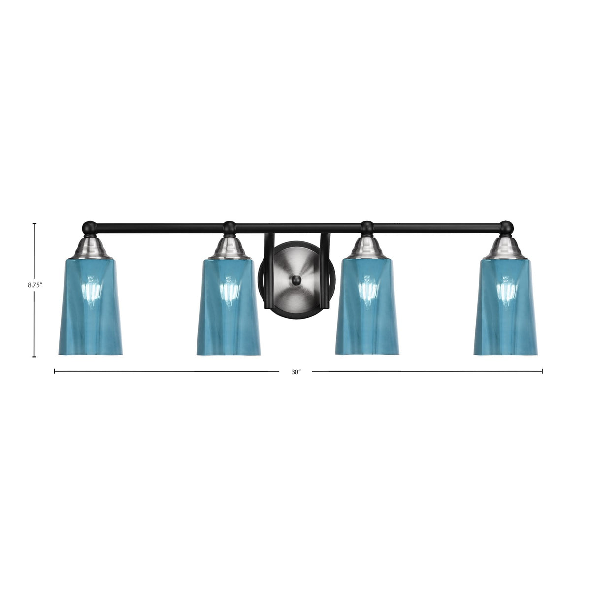 Toltec Paramount 4-Light Bath Bar | Matte Black & Brushed Nickel Steel and Blue Gradient Glass | Bathroom Vanity & Powder Room | 7.25 x 8.75 in | Model 3424-MBBN-265