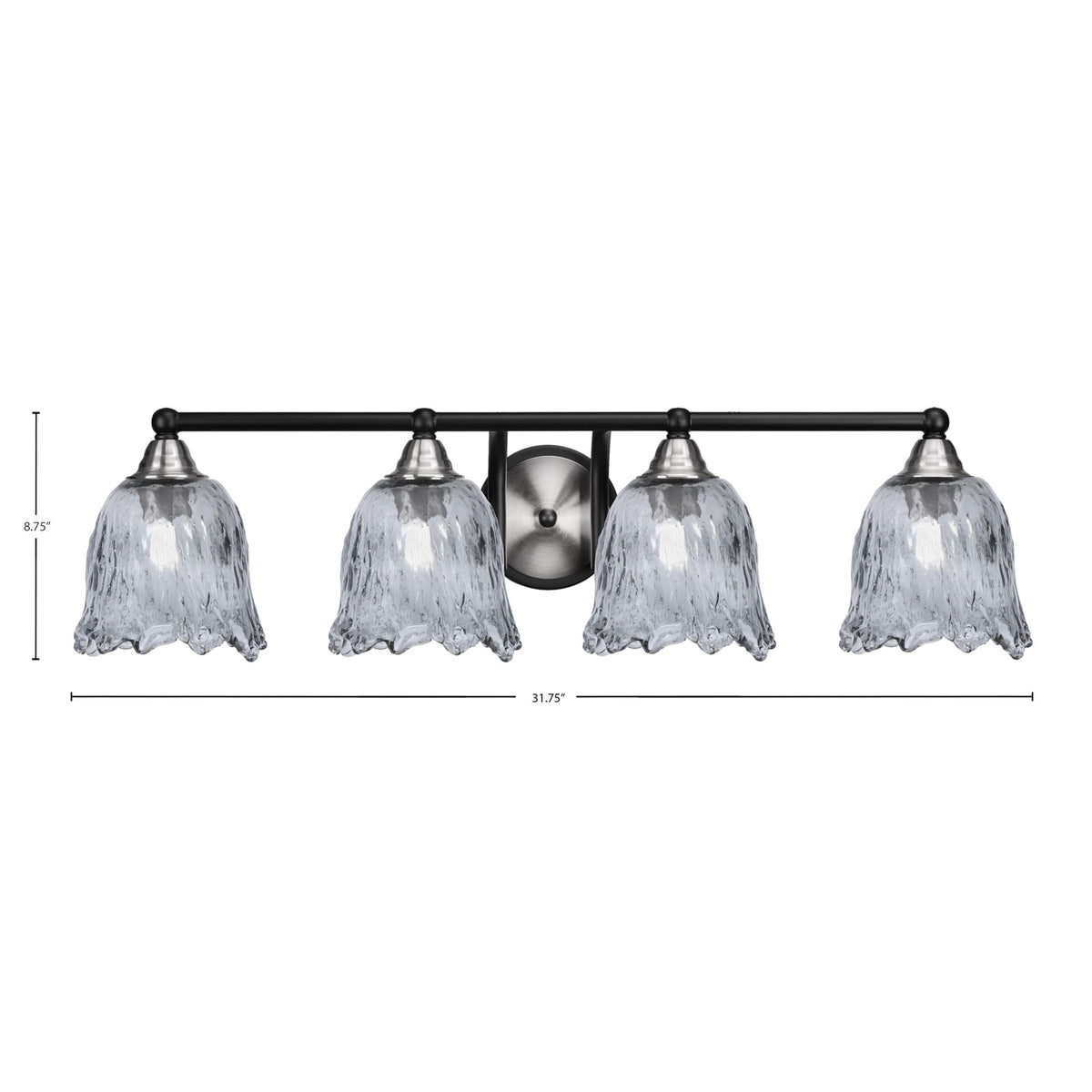 Toltec Paramount 4-Light Bath Bar | Modern Matte Black & Brushed Nickel with Smoke Lava Glass | Bathroom Vanity & Powder Room | 8 x 8.75 in | Model 3424-MBBN-4232