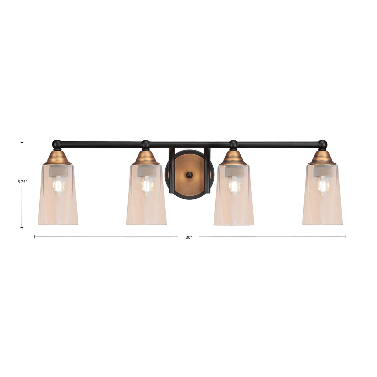 Toltec Paramount 4-Light Bath Bar | Modern Matte Black and Brass with Amber Gradient Glass | Bathroom Vanity Light | 7.25 x 8.75 in | Model 3424-MBBR-263