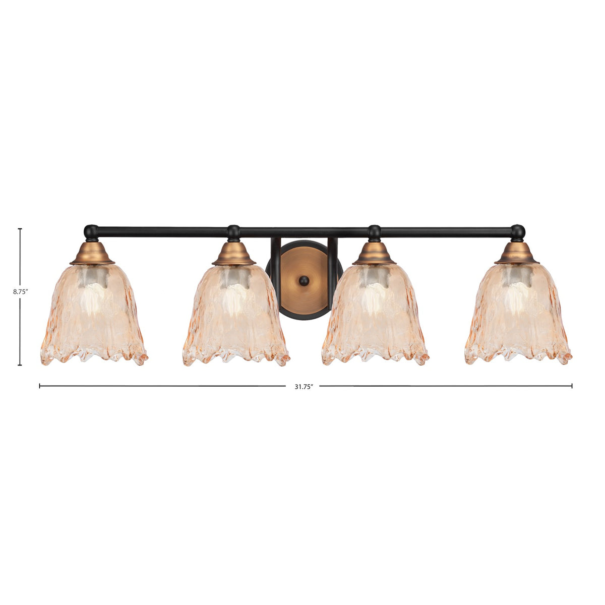 Toltec Paramount 4-Light Bath Bar | Modern Matte Black and Brass with Amber Lava Glass | Bathroom Vanity & Powder Room | 8.75 in H | Model 3424-MBBR-4233