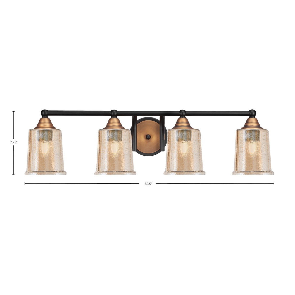 Toltec Paramount 4-Light Bath Bar | Modern Matte Black and Brass with Amber Bubble Glass | Bathroom Vanity & Powder Room | 7.75 in H | Model 3424-MBBR-5033