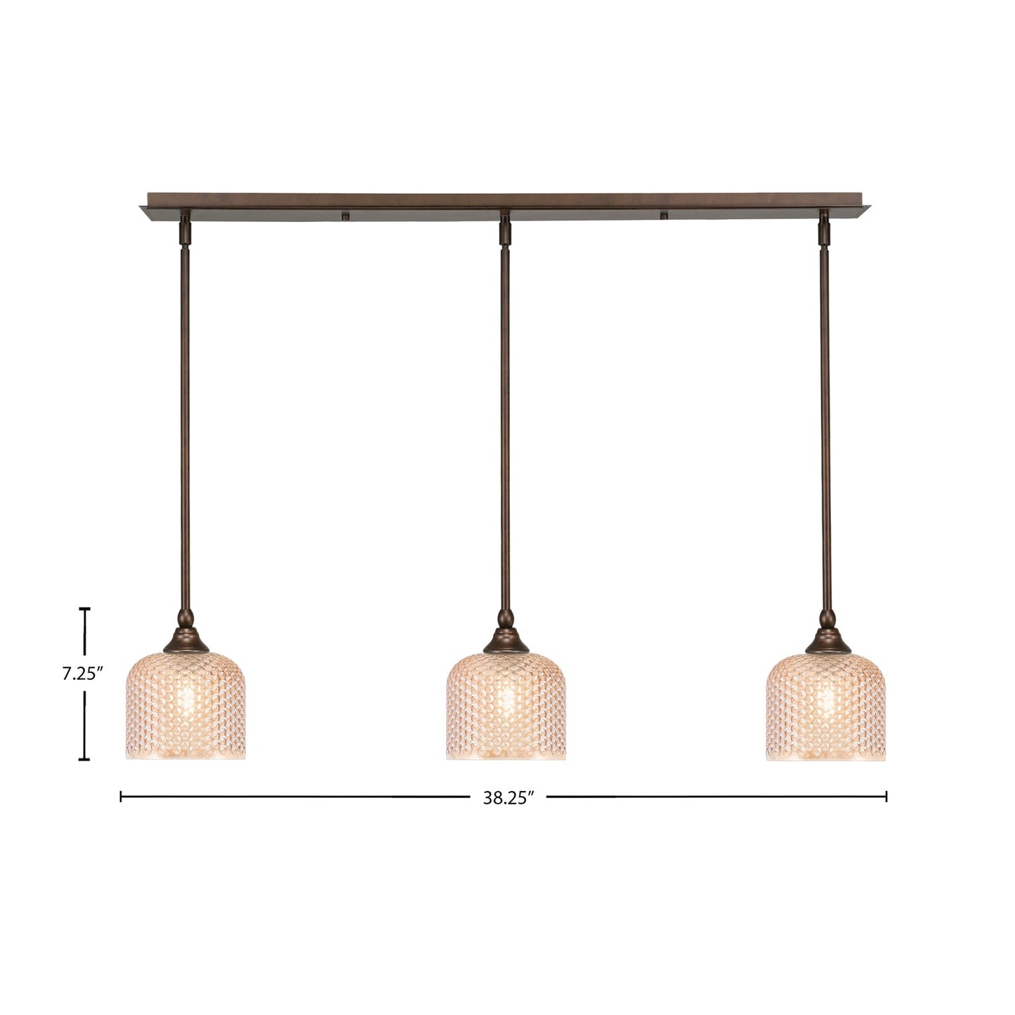 Toltec Stem 38in 3-Light Linear Pendant | Bronze Steel and Amber Textured Glass | Kitchen Island & Dining Room | 38.25 x 6 x 7.25 in | Model 36-BRZ-4613