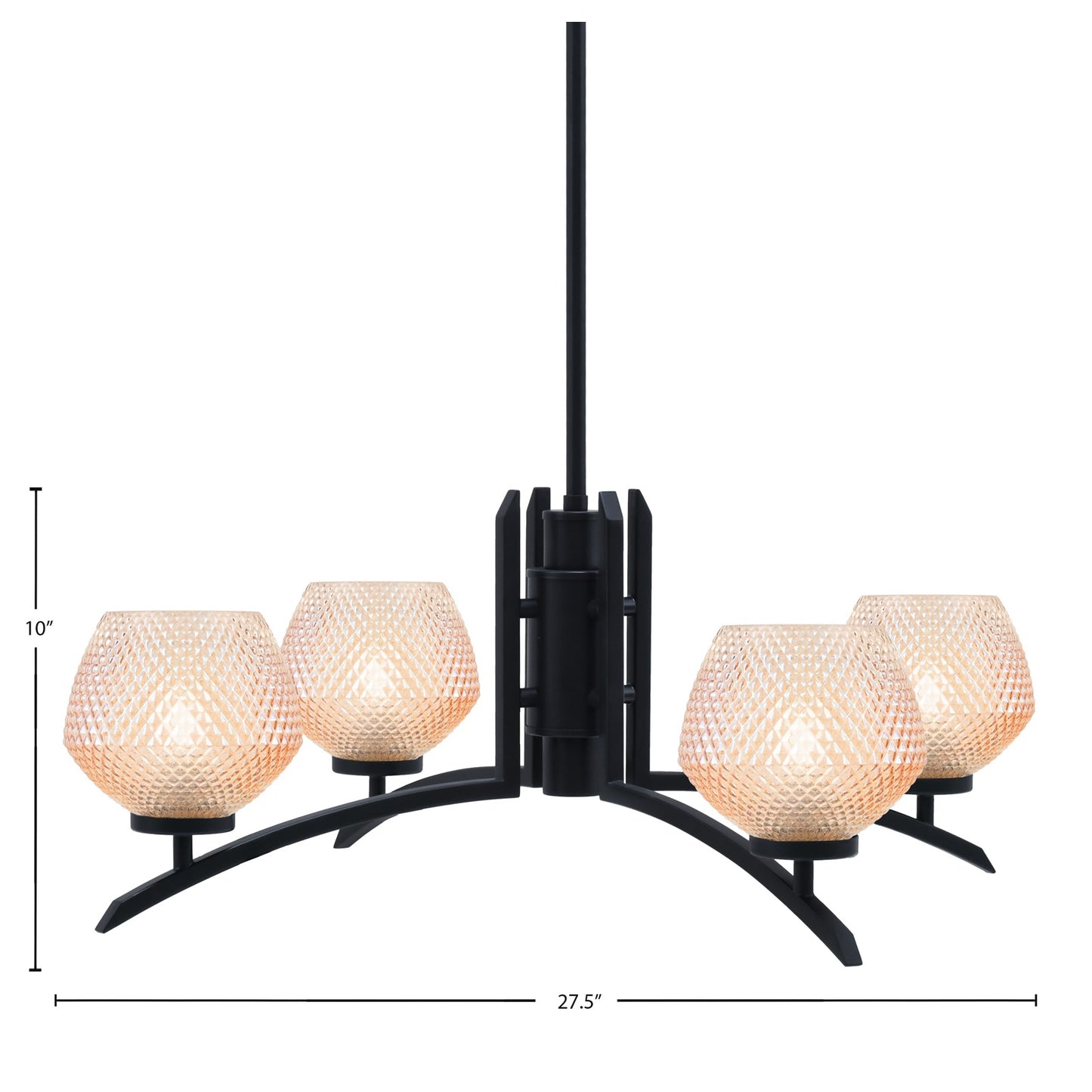 Toltec Kurve 38in 4-Light Chandelier | Matte Black Steel and Amber Textured Glass | Dining Room & Entryway | 38.25 x 6 x 7.25 in | Model 3704-MB-4623