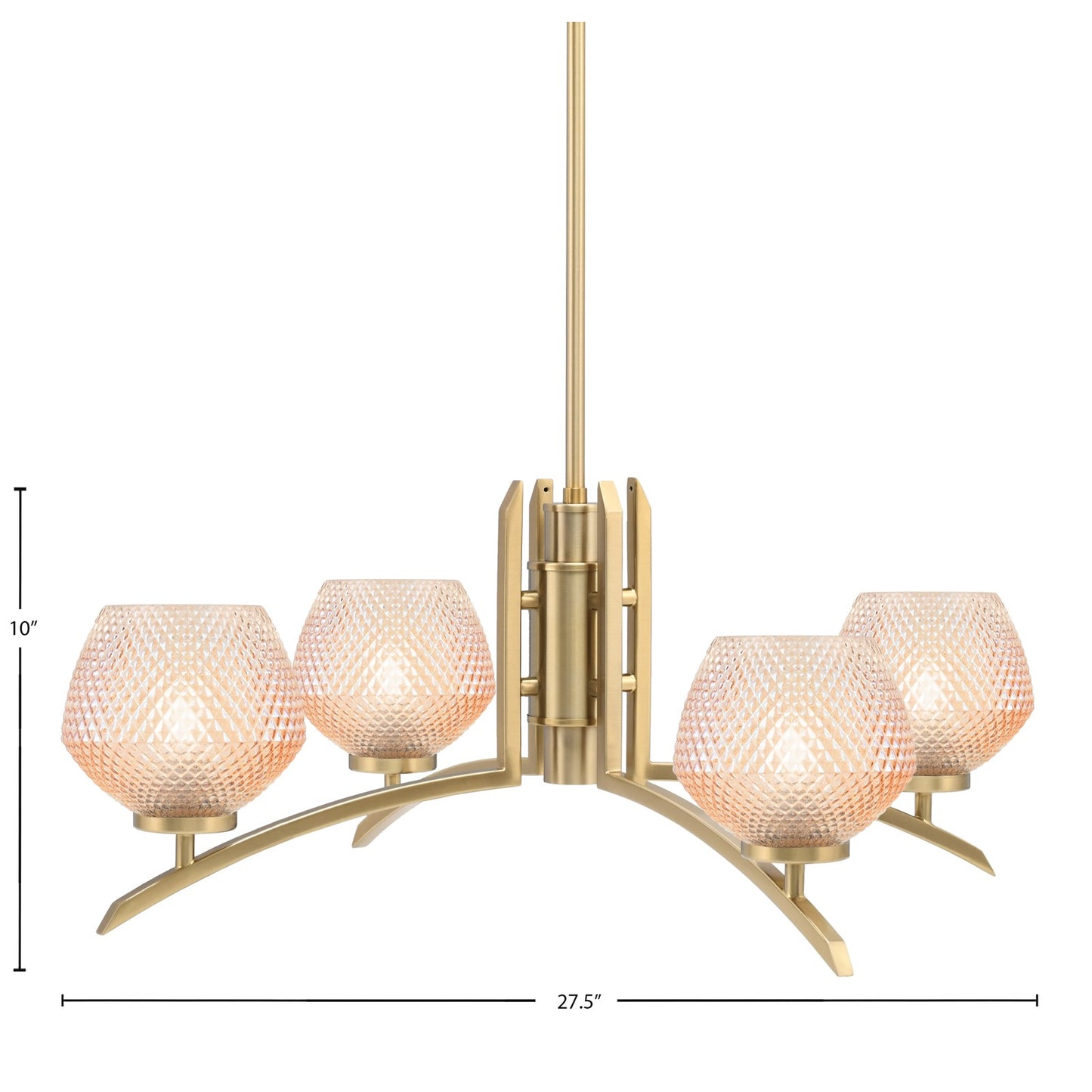 Toltec Kurve 27.5in 4-Light Chandelier | Modern New Age Brass Steel and Amber Textured Glass | Dining Room & Entryway | 27.5 x 10 in | Model 3704-NAB-4623