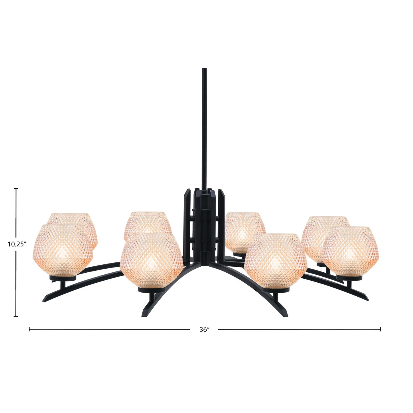 Toltec Kurve 27.5in 8-Light Chandelier | Modern Matte Black Steel and Amber Textured Glass | Dining Room & Entryway | 27.5 x 10.5 in | Model 3708-MB-4623