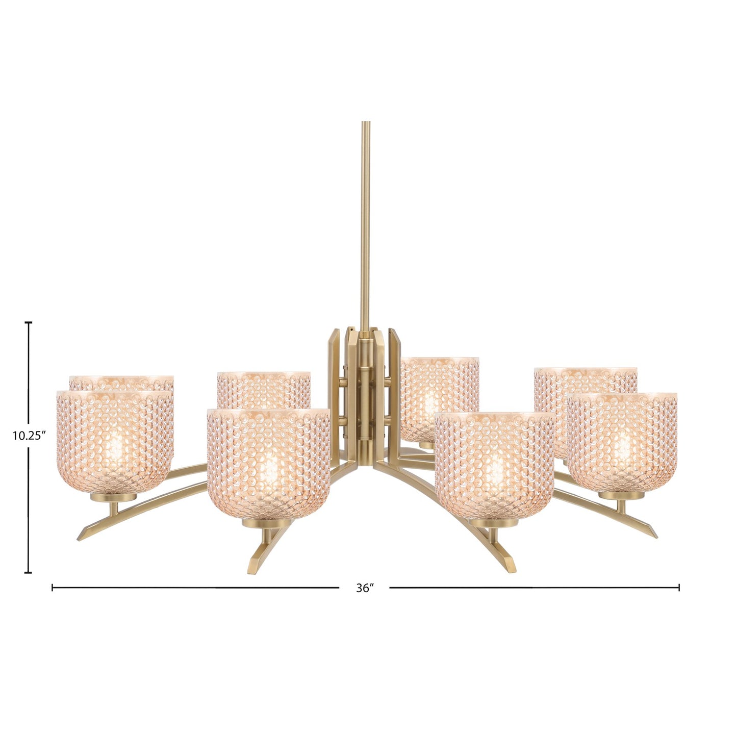 Toltec Kurve 36in 8-Light Chandelier | Modern New Age Brass Steel and Amber Textured Glass | Dining Room & Entryway | 36 x 36 x 10.25 in | Model 3708-NAB-4613