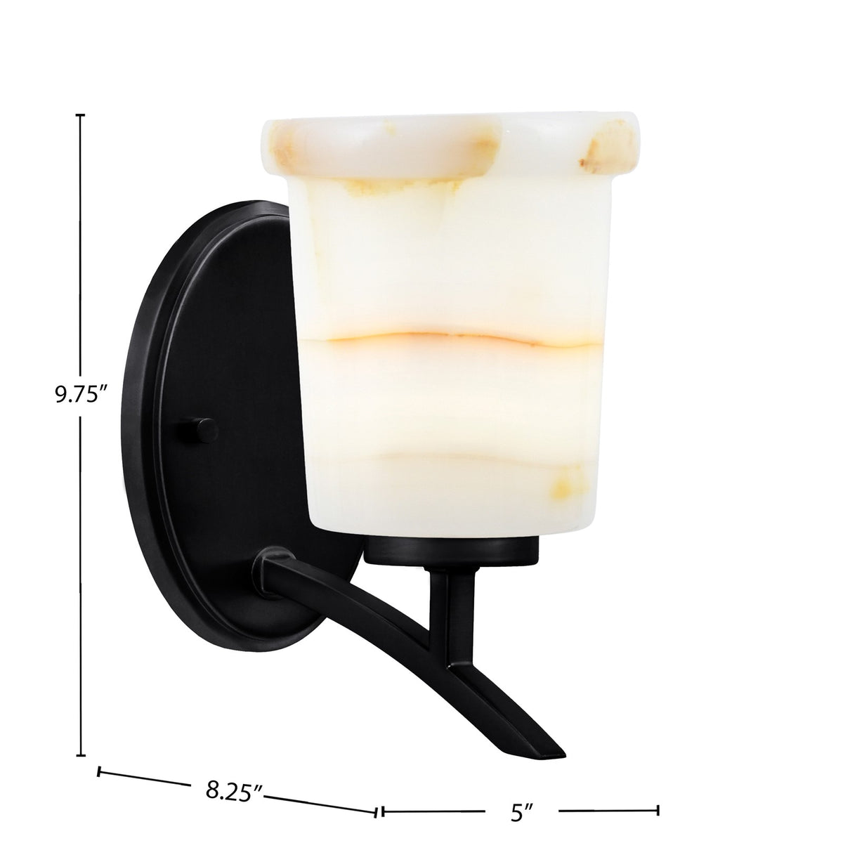 Toltec Kurve 5in 1-Light Wall Sconce | Modern Matte Black and Natural Stone Glass | Bedroom & Hallway Accent Light | Model 3721-MB-4128
