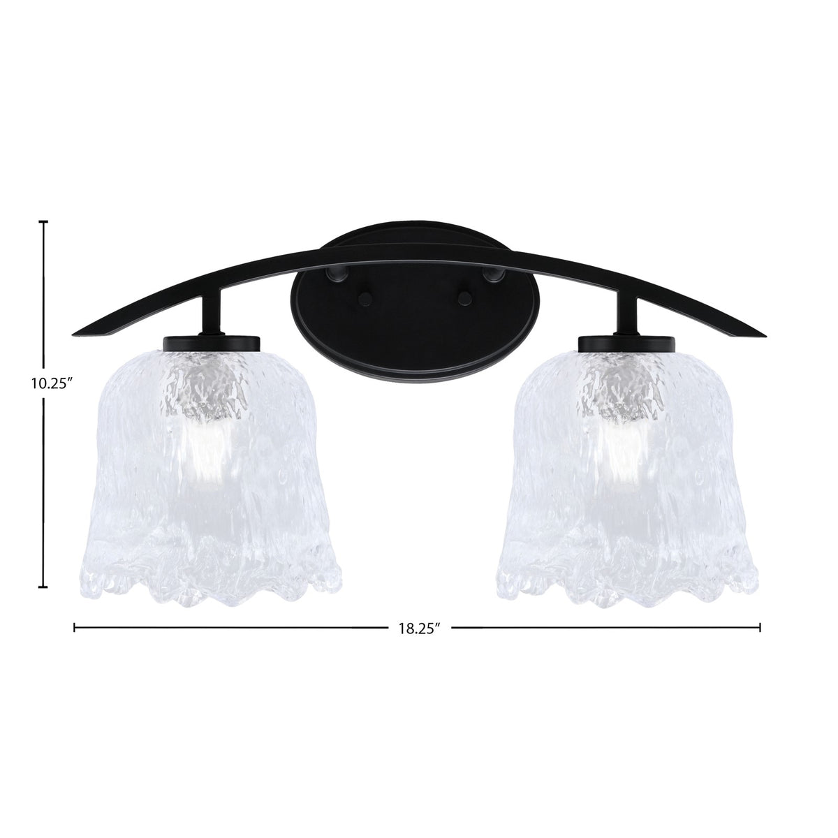 Toltec Kurve 2-Light Bath Bar | Modern Matte Black Steel and Clear Lava Glass | Bathroom Vanity & Powder Room | 7.5 x 10.25 in | Model 3722-MB-4230