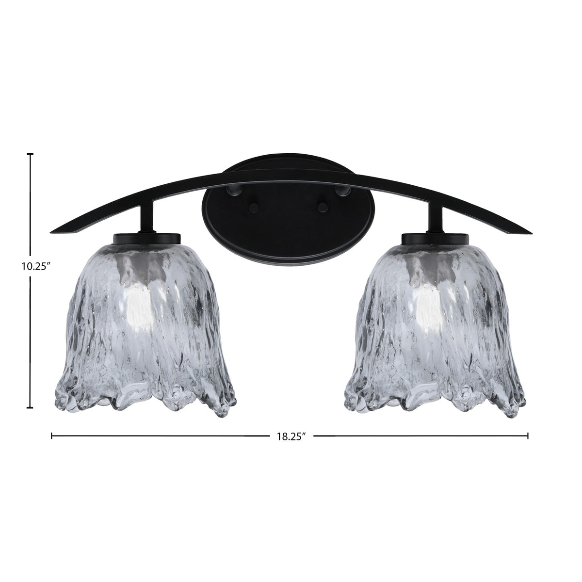 Toltec Kurve 2-Light Bath Bar | Modern Matte Black Steel and Smoke Lava Glass | Bathroom Vanity & Powder Room | 7.5 x 10.25 in | Model 3722-MB-4232
