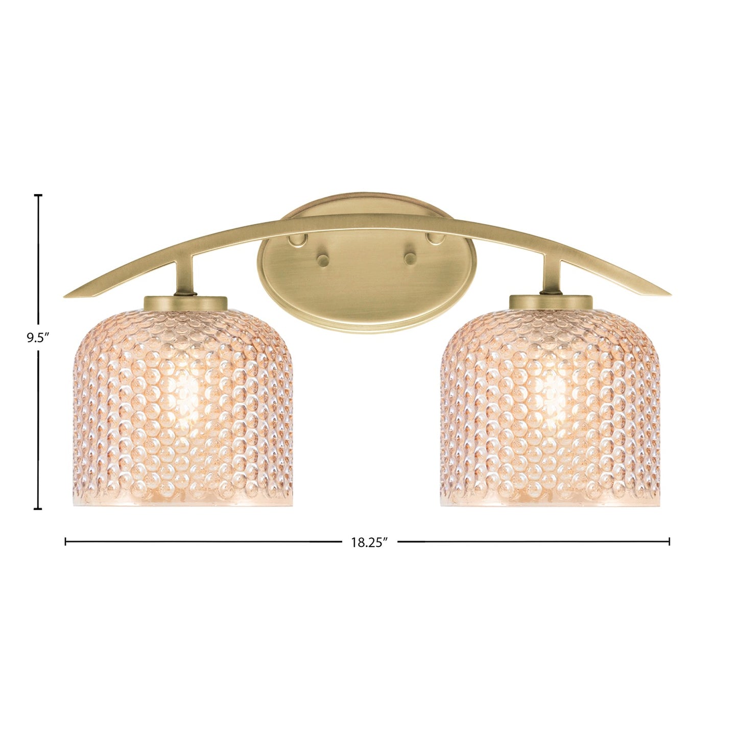 Toltec Kurve 18in 2-Light Bath Bar | Contemporary New Age Brass Steel and Amber Textured Glass | Bathroom Vanity & Grooming | 18.25 x 9.5 x 7.75 in | Model 3722-NAB-4613