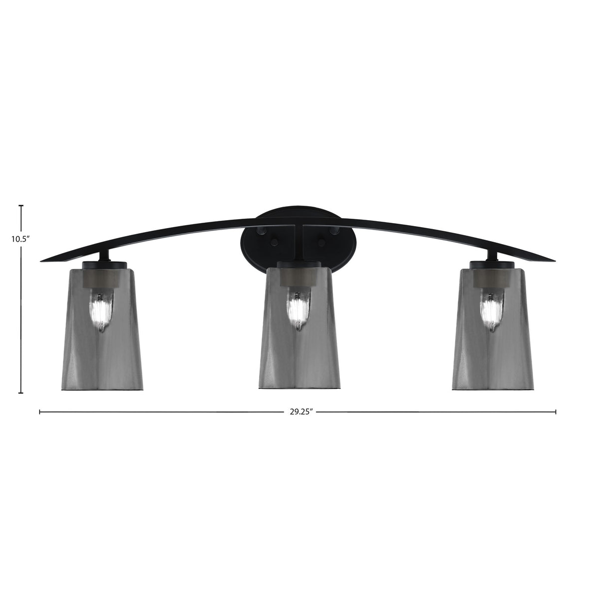 Toltec Kurve 3-Light Bath Bar | Matte Black Finish and Smoke Bubble Glass | Bathroom Vanity Light | 7.25 x 10.5 in | Model 3723-MB-262