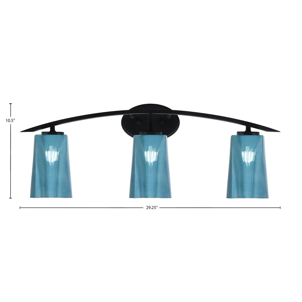 Toltec Kurve 3-Light Bath Bar | Modern Matte Black and Blue Gradient Glass | Bathroom Vanity Light | 7.25 x 10.5 in | Model 3723-MB-265