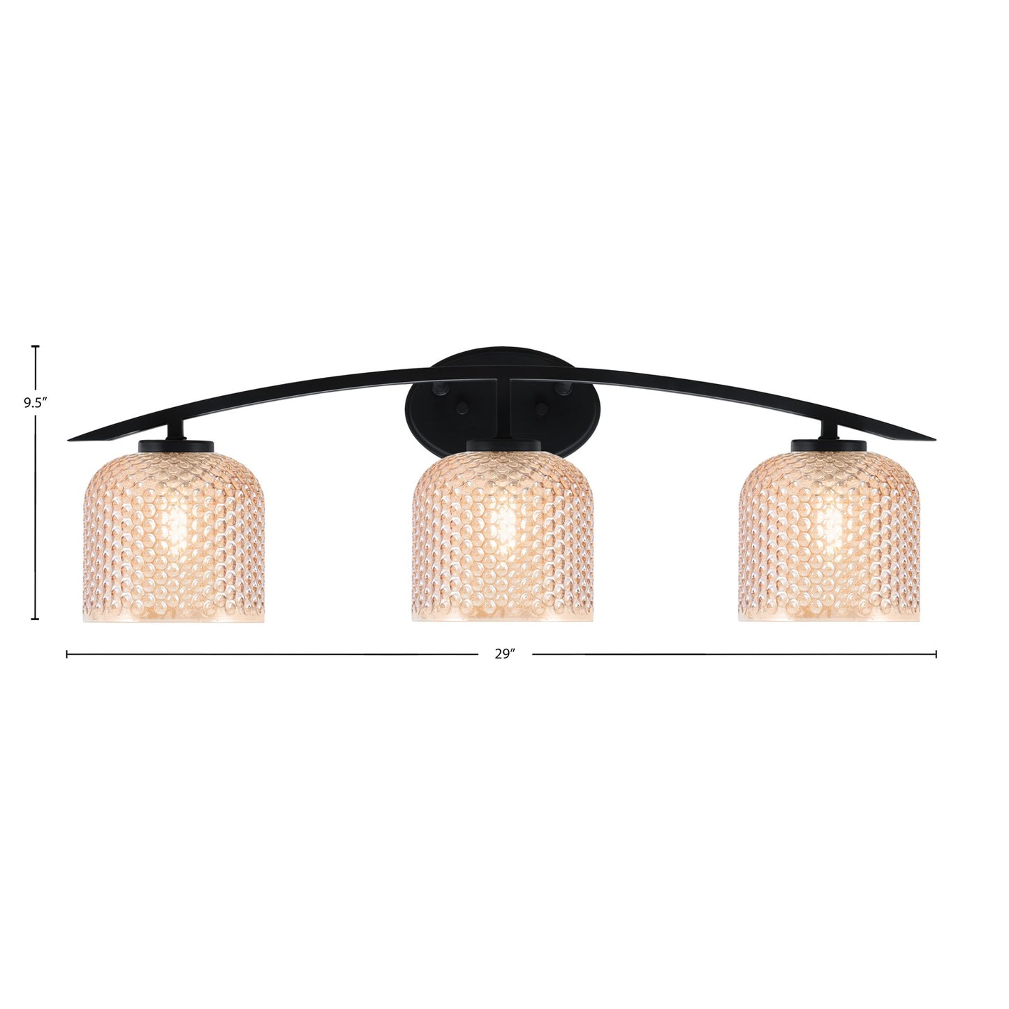 Toltec Kurve 29in 3-Light Vanity Light | Modern Matte Black Steel and Amber Textured Glass | Bathroom Vanity | 29 x 7.75 x 9.5 in | Model 3723-MB-4613