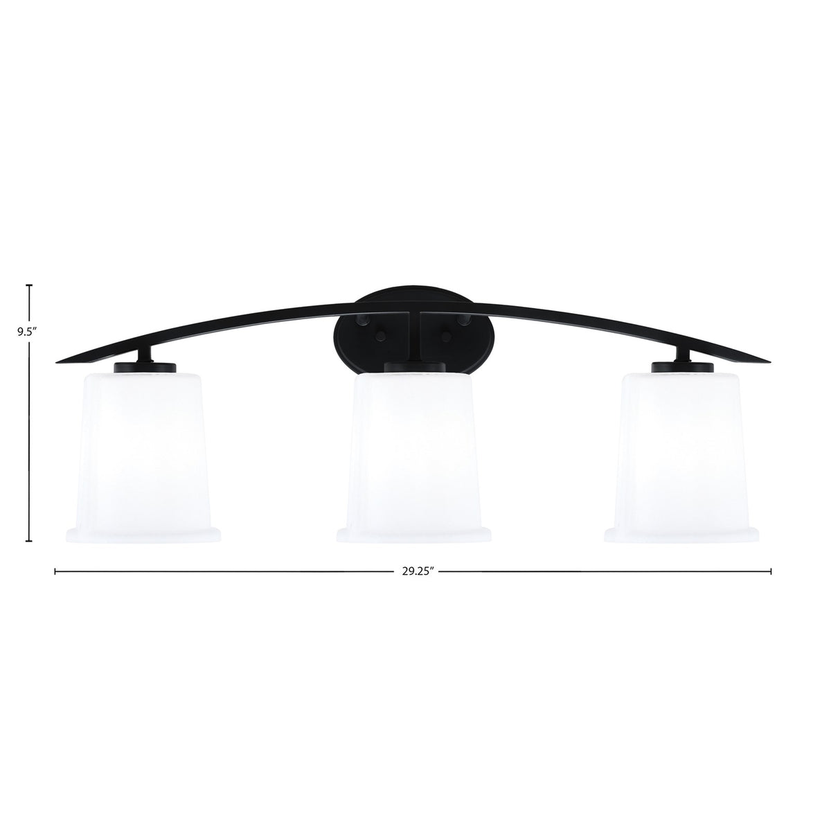Toltec Kurve 3-Light Bath Bar | Modern Matte Black and White Opal Glass | Bathroom Vanity Light | 7 x 9.5 in | Model 3723-MB-5031