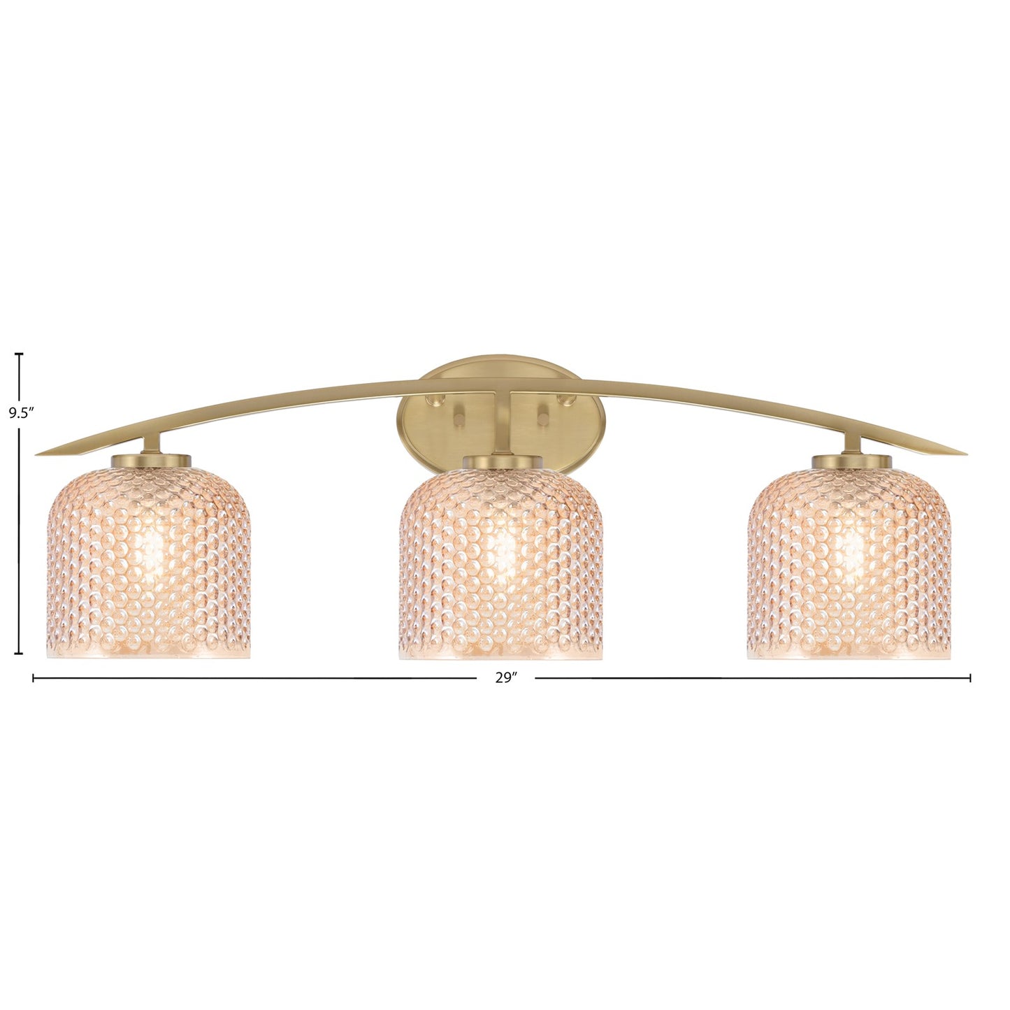 Toltec Kurve 29in 3-Light Vanity Light | Modern New Age Brass Steel and Amber Textured Glass | Bathroom Vanity | 29 x 7.75 x 9.5 in | Model 3723-NAB-4613
