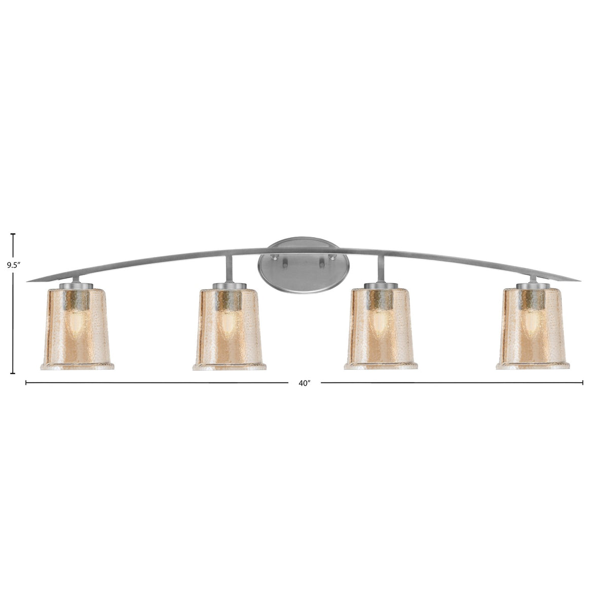 Toltec Kurve 4-Light Bath Bar | Modern Graphite Steel and Amber Bubble Glass | Bathroom Vanity & Powder Room | 7 x 9.5 in | Model 3724-GP-5033