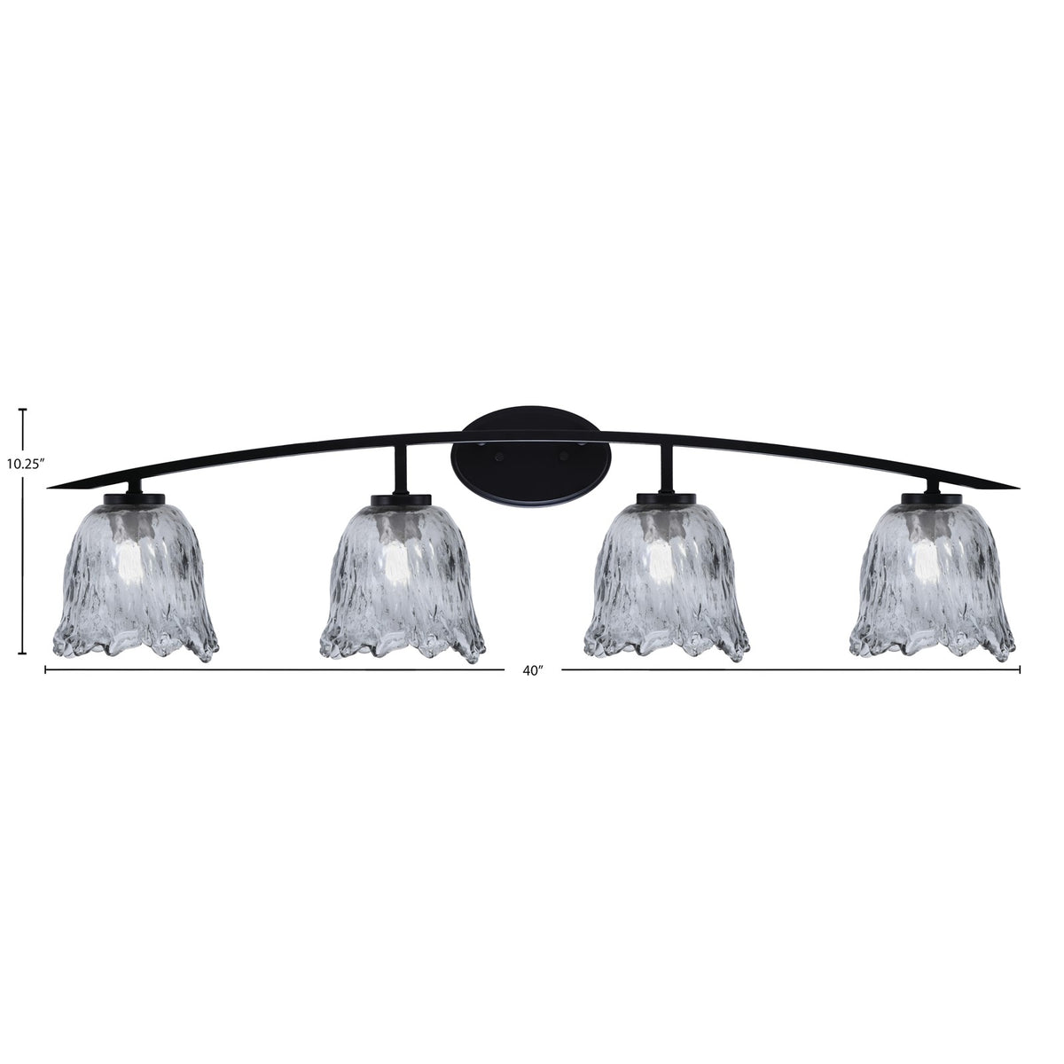 Toltec Kurve 4-Light Bath Bar | Matte Black Steel and Smoke Lava Glass | Bathroom Vanity Light | 7.5 x 10.25 in | Model 3724-MB-4232