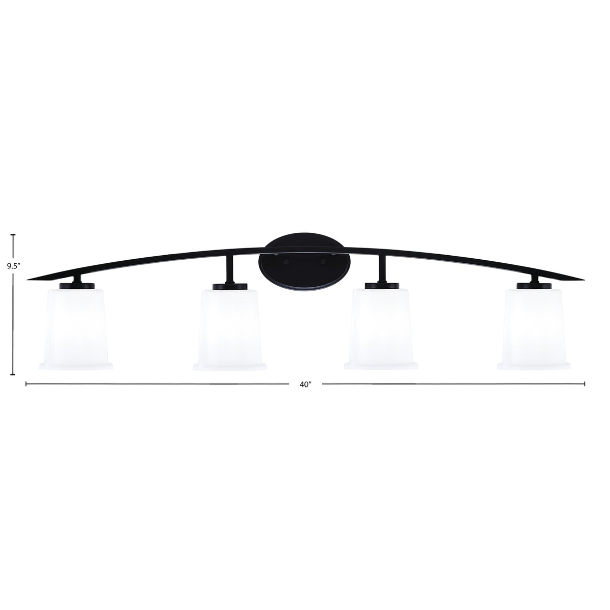 Toltec Kurve 4-Light Bath Bar | Modern Matte Black Steel and White Opal Glass | Bathroom Vanity Light | 7 x 9.5 in | Model 3724-MB-5031