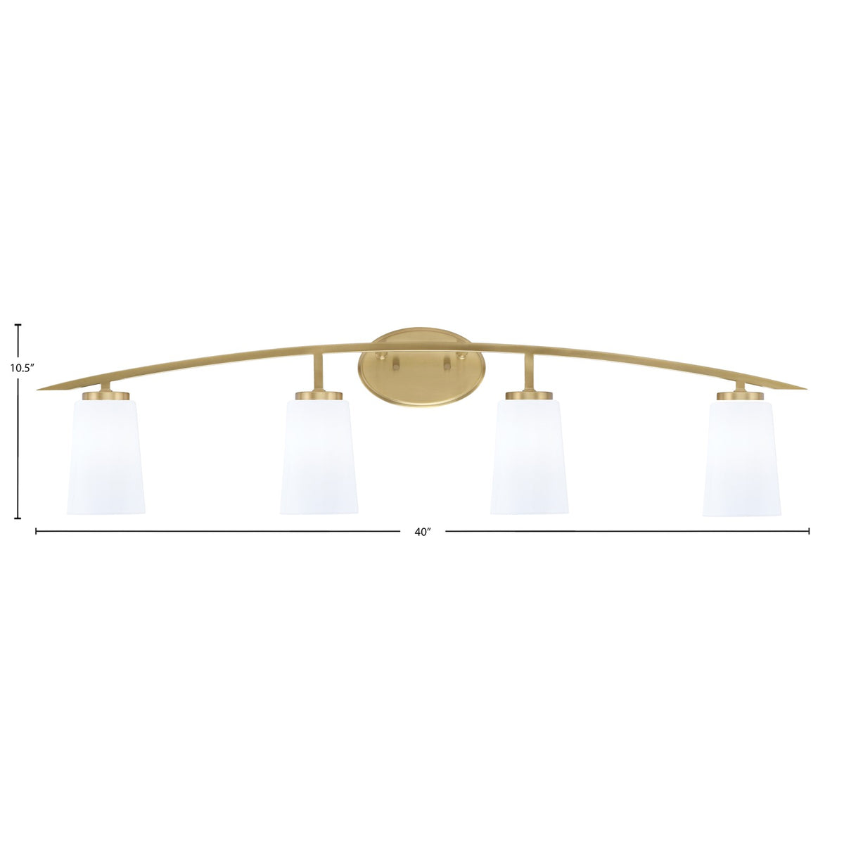Toltec Kurve 4-Light Bath Bar | New Age Brass Steel and White Opal Glass | Bathroom Vanity Light | 7.25 x 10.5 in | Model 3724-NAB-261