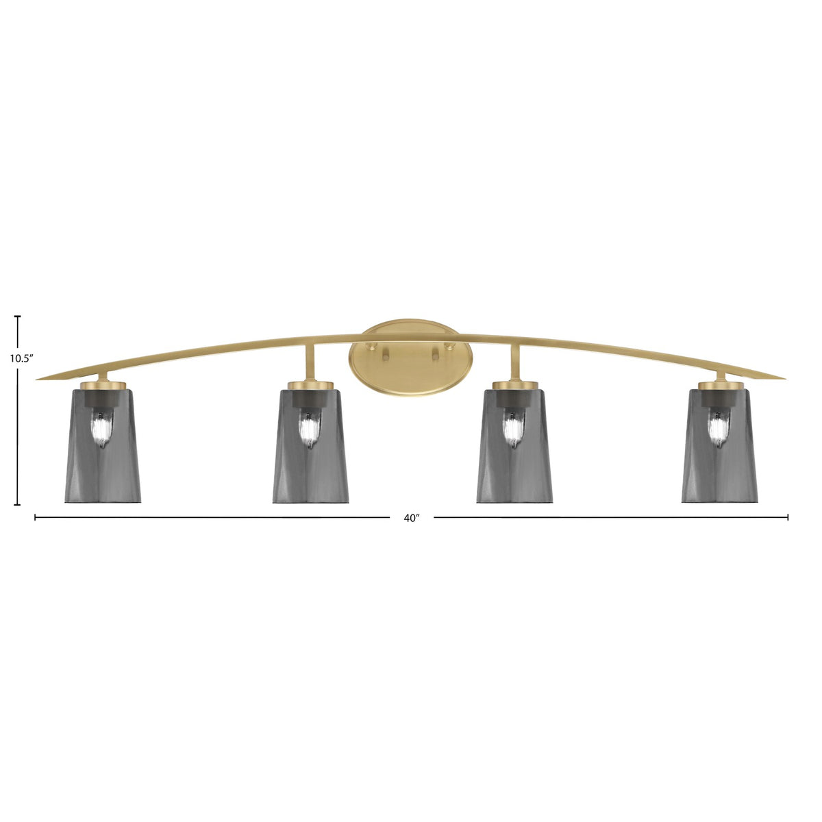 Toltec Kurve 4-Light Bath Bar | New Age Brass Steel and Smoke Bubble Glass | Bathroom Vanity Light | 7.25 x 10.5 in | Model 3724-NAB-262