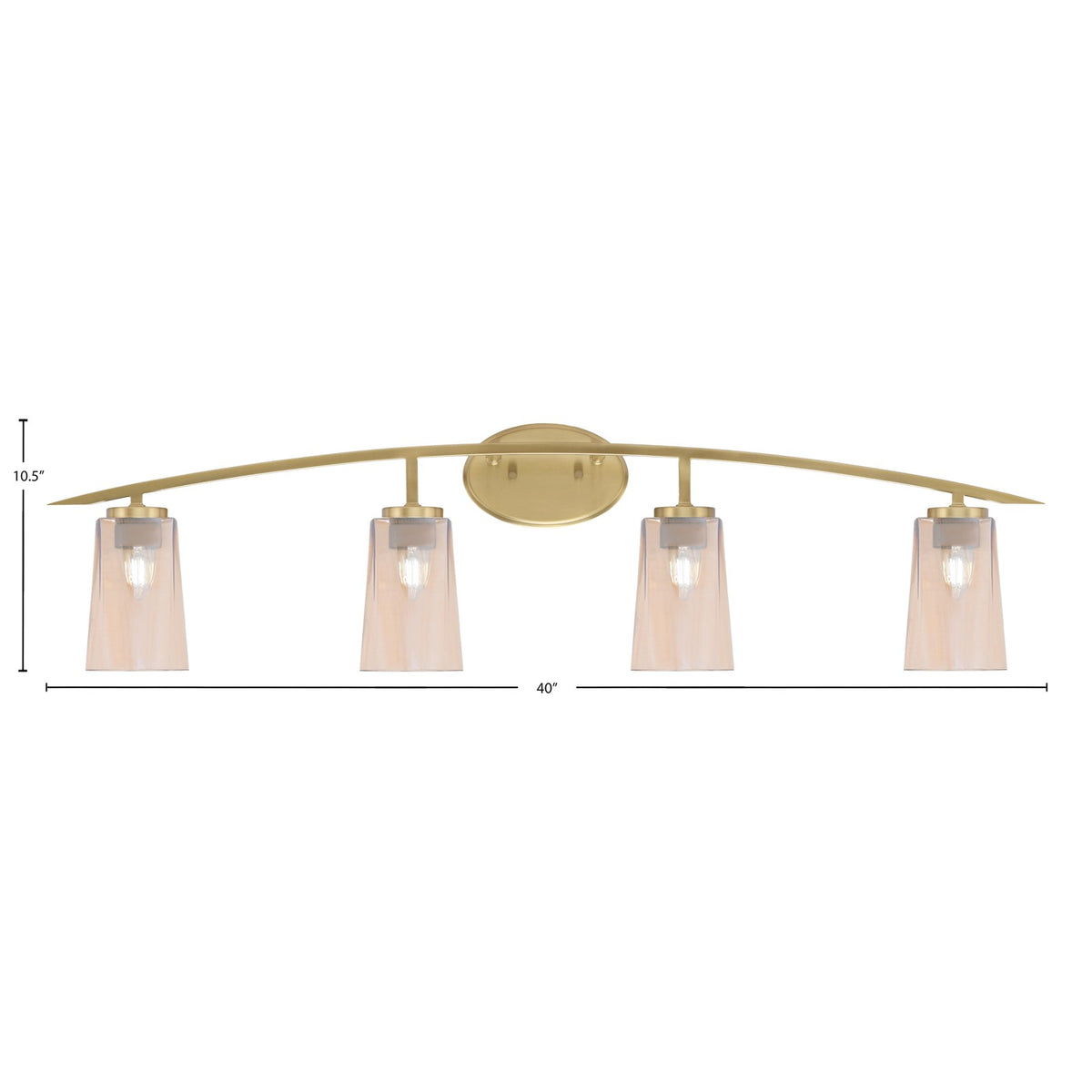 Toltec Kurve 4-Light Bath Bar | Modern New Age Brass and Amber Gradient Glass | Bathroom & Powder Room Vanity Light | 7.25 x 10.5 in | Model 3724-NAB-263