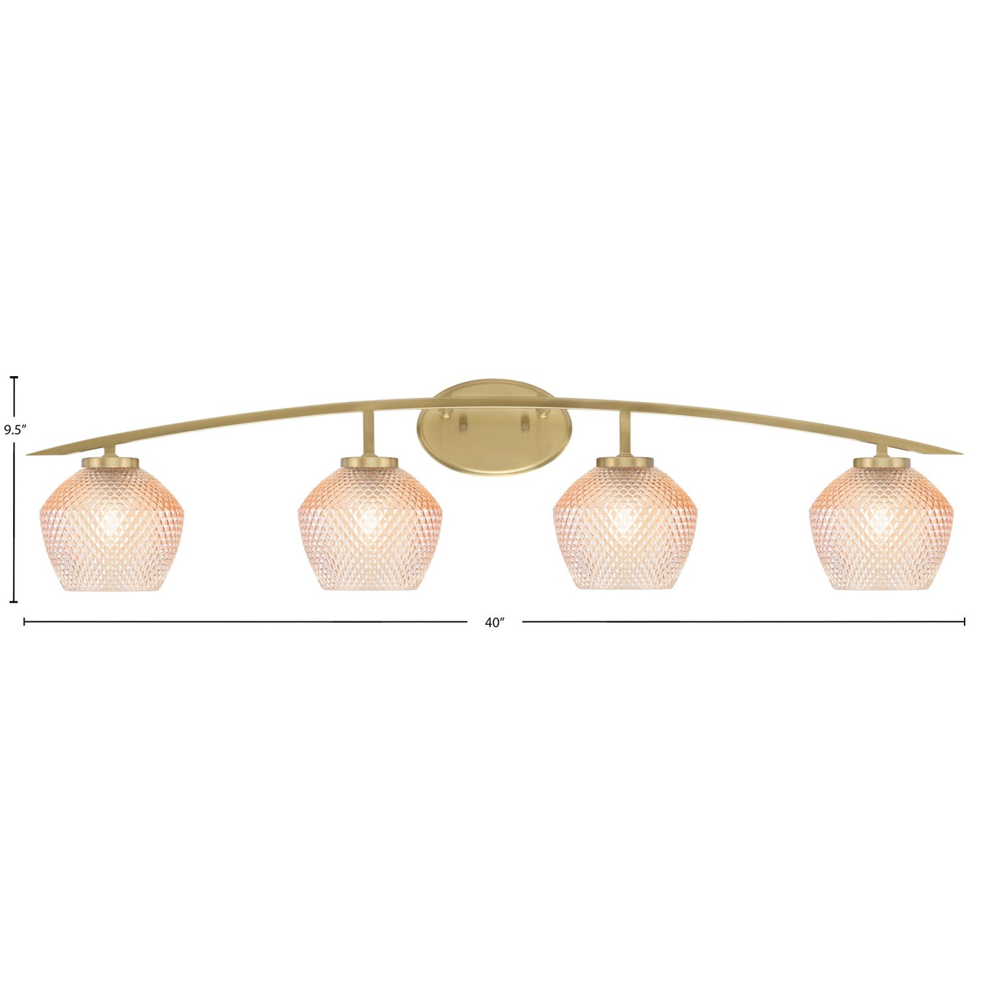Toltec Kurve 40in 4-Light Bath Bar | New Age Brass Steel and Amber Textured Glass | Bathroom Vanity | 40 x 7.5 x 9.5 in | Model 3724-NAB-4623