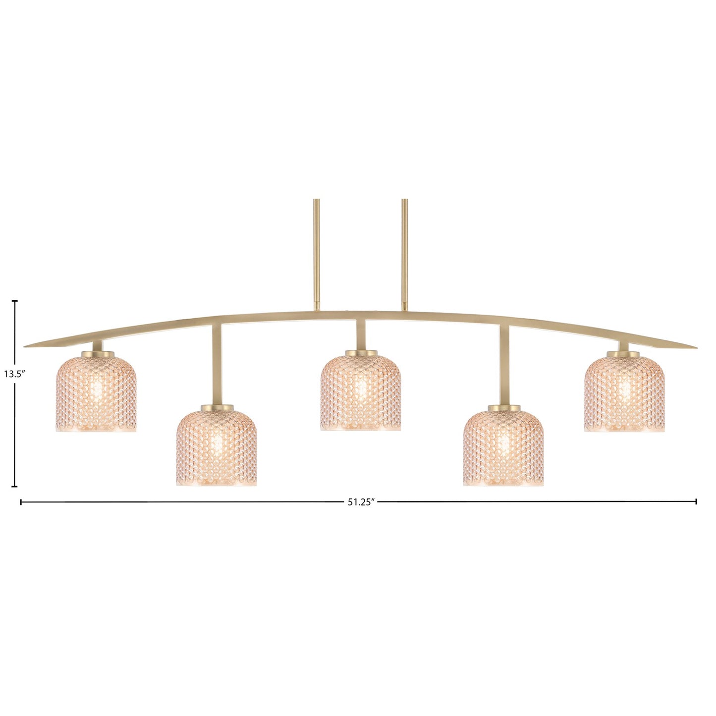 Toltec Kurve 51.25in 5-Light Bar Light | Contemporary New Age Brass Steel and Amber Textured Glass | Kitchen Island & Dining Room | Model 3745-NAB-4613
