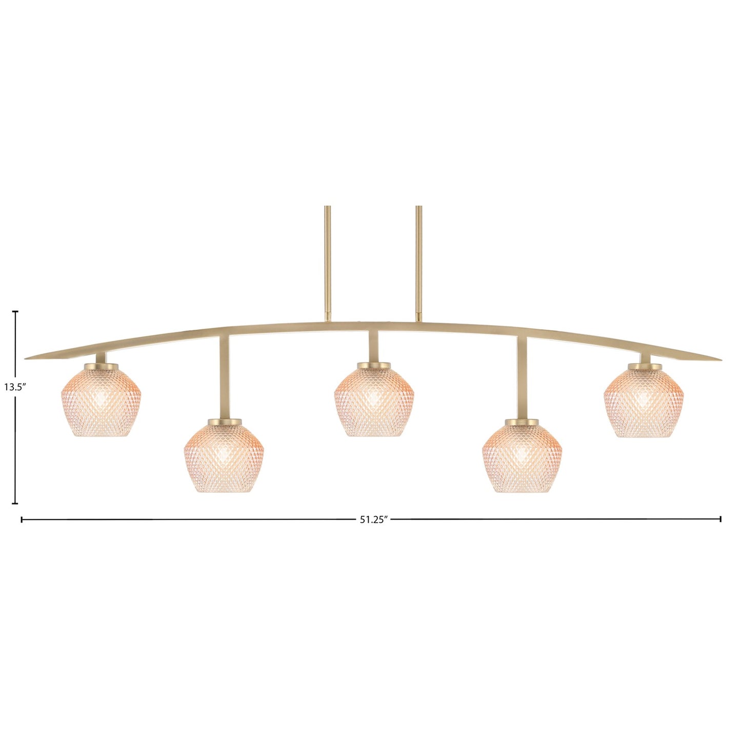 Toltec Kurve 51.25in 5-Light Bar | Modern New Age Brass Steel and Amber Textured Glass | Kitchen Island & Dining Room | 6 x 51.25 x 13.5 in | Model 3745-NAB-4623