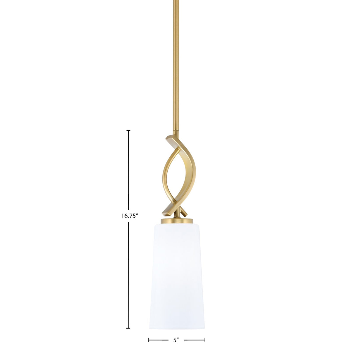 Toltec Cavella 5in 1-Light Mini Pendant | New Age Brass and White Opal Glass | Kitchen Island & Dining Room | 5 x 5 x 16.75 in | Model 3901-NAB-291
