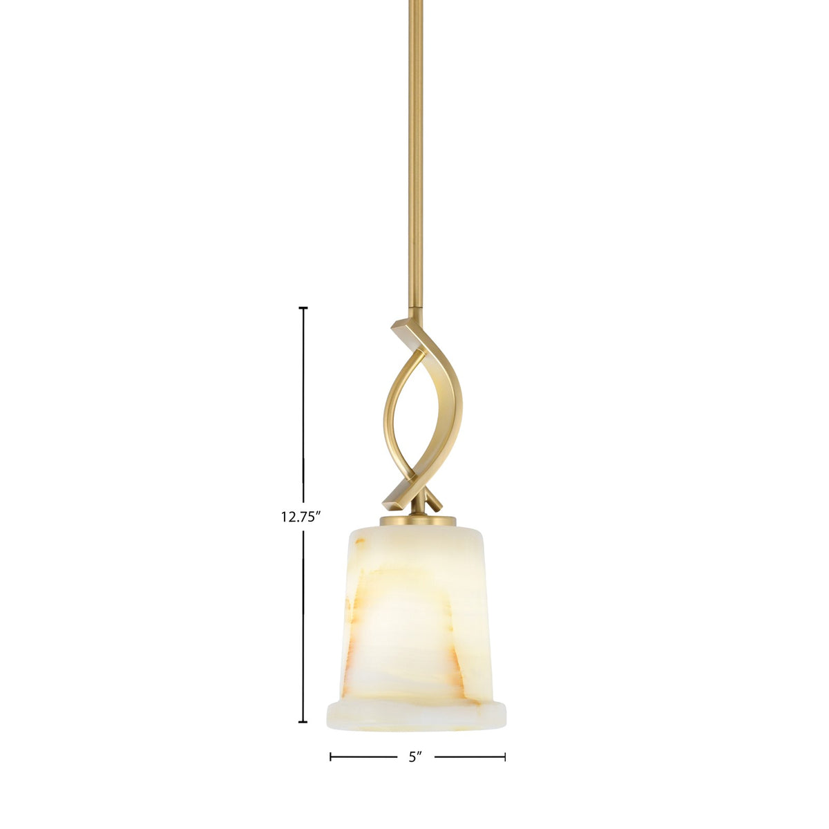 Toltec Cavella 5in 1-Light Mini Pendant | New Age Brass and Natural Stone | Kitchen Island & Dining Room | 5 x 12.75 in | Model 3901-NAB-4128