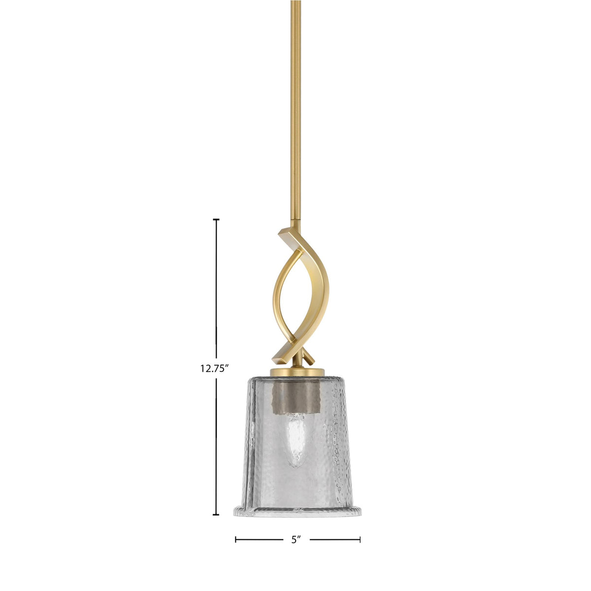 Toltec Cavella 5in 1-Light Mini Pendant | New Age Brass and Smoke Bubble Glass | Kitchen Island & Dining Room | 5 x 12.75 in | Model 3901-NAB-5032