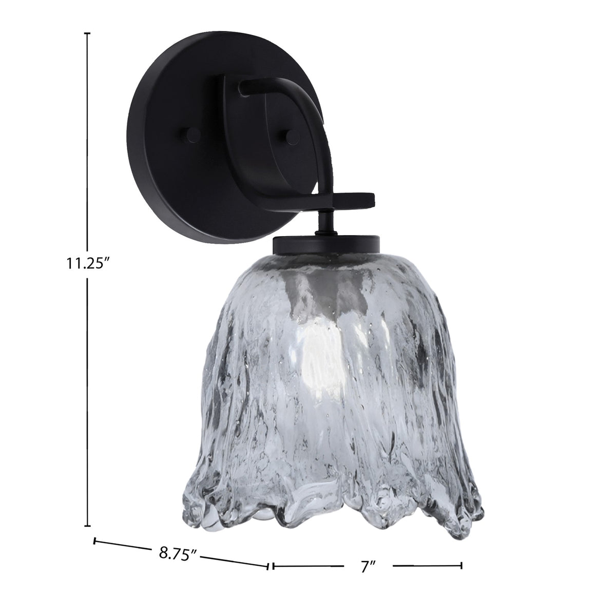 Toltec Cavella 7in 1-Light Wall Sconce | Modern Matte Black and Smoke Lava Glass | Bathroom & Hallway Accent Light | Model 3911-MB-4232