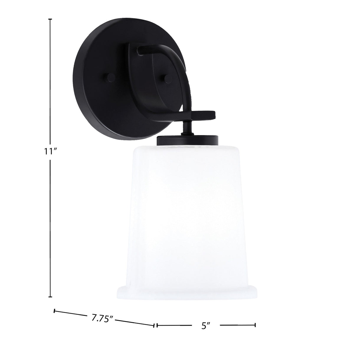 Toltec Cavella 1-Light Wall Sconce | Modern Matte Black and White Opal Glass | Bathroom & Hallway | 5 x 7.75 x 11 in | Model 3911-MB-5031