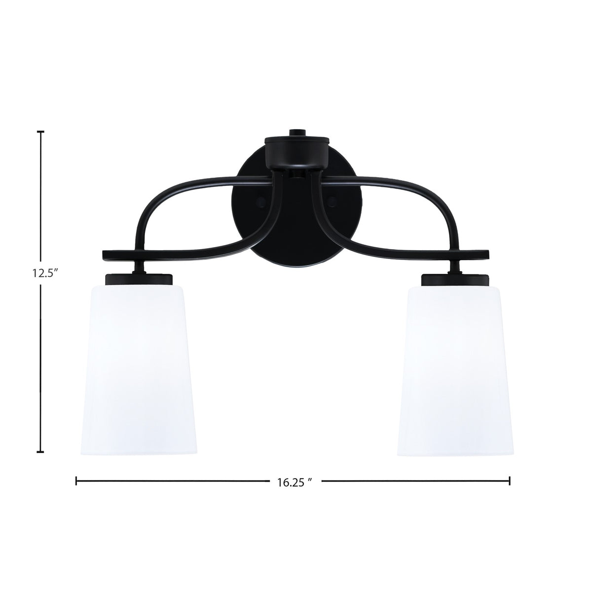 Toltec Cavella 12.5in 2-Light Bath Bar | Modern Matte Black Steel and White Opal Glass | Bathroom Vanity Light | 7 x 12.5 in | Model 3912-MB-261