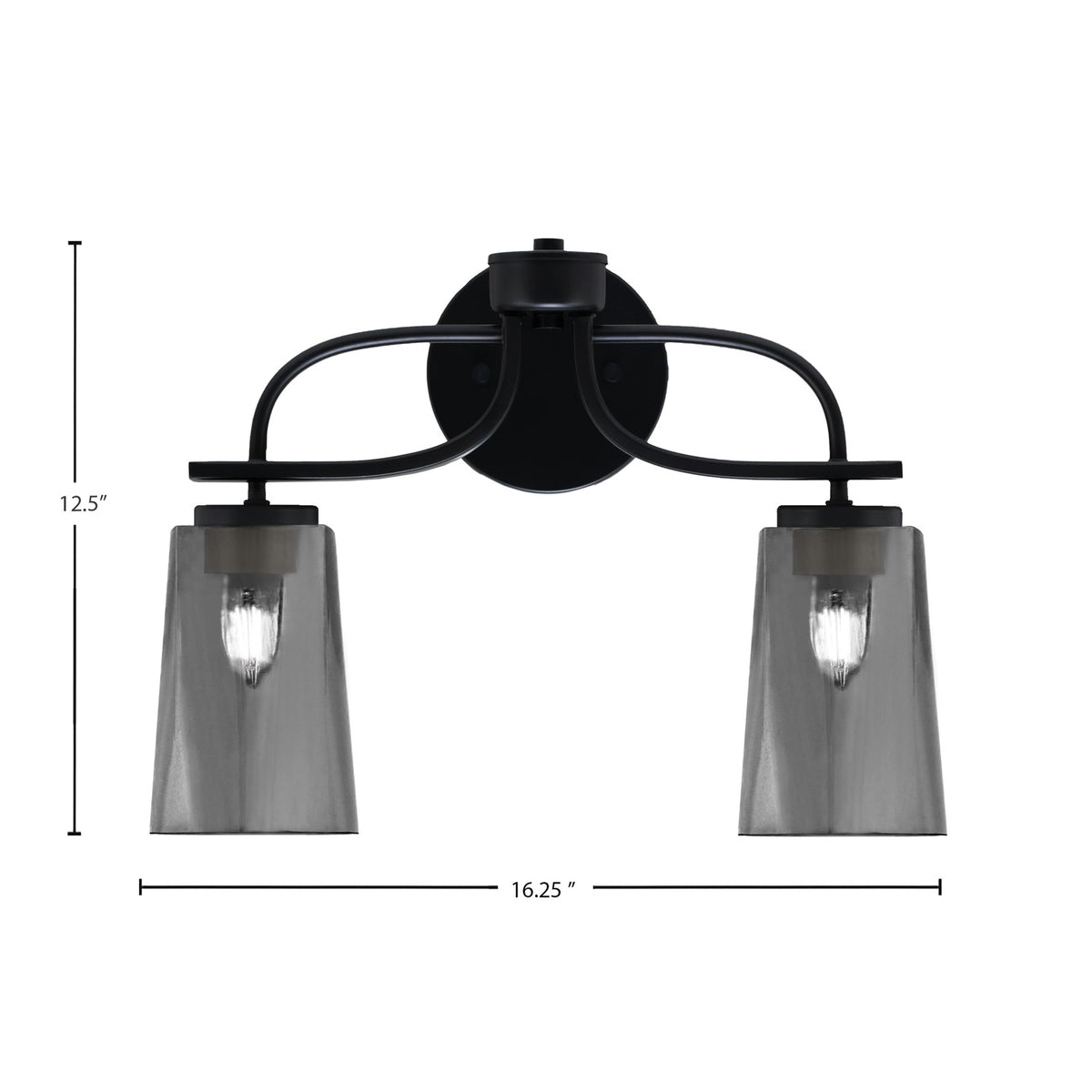 Toltec Cavella 12.5in 2-Light Bath Bar | Modern Matte Black Steel and Smoke Bubble Glass | Bathroom Vanity Light | 7 x 12.5 in | Model 3912-MB-262