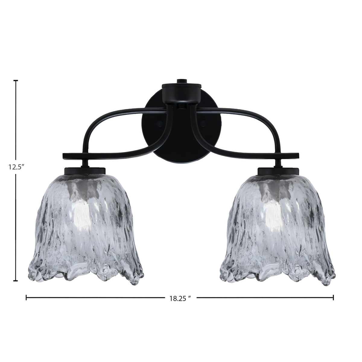 Toltec Cavella 12.5in 2-Light Bath Bar | Modern Matte Black and Smoke Lava Glass | Bathroom Vanity | 8.5 x 12.5 in | Model 3912-MB-4232