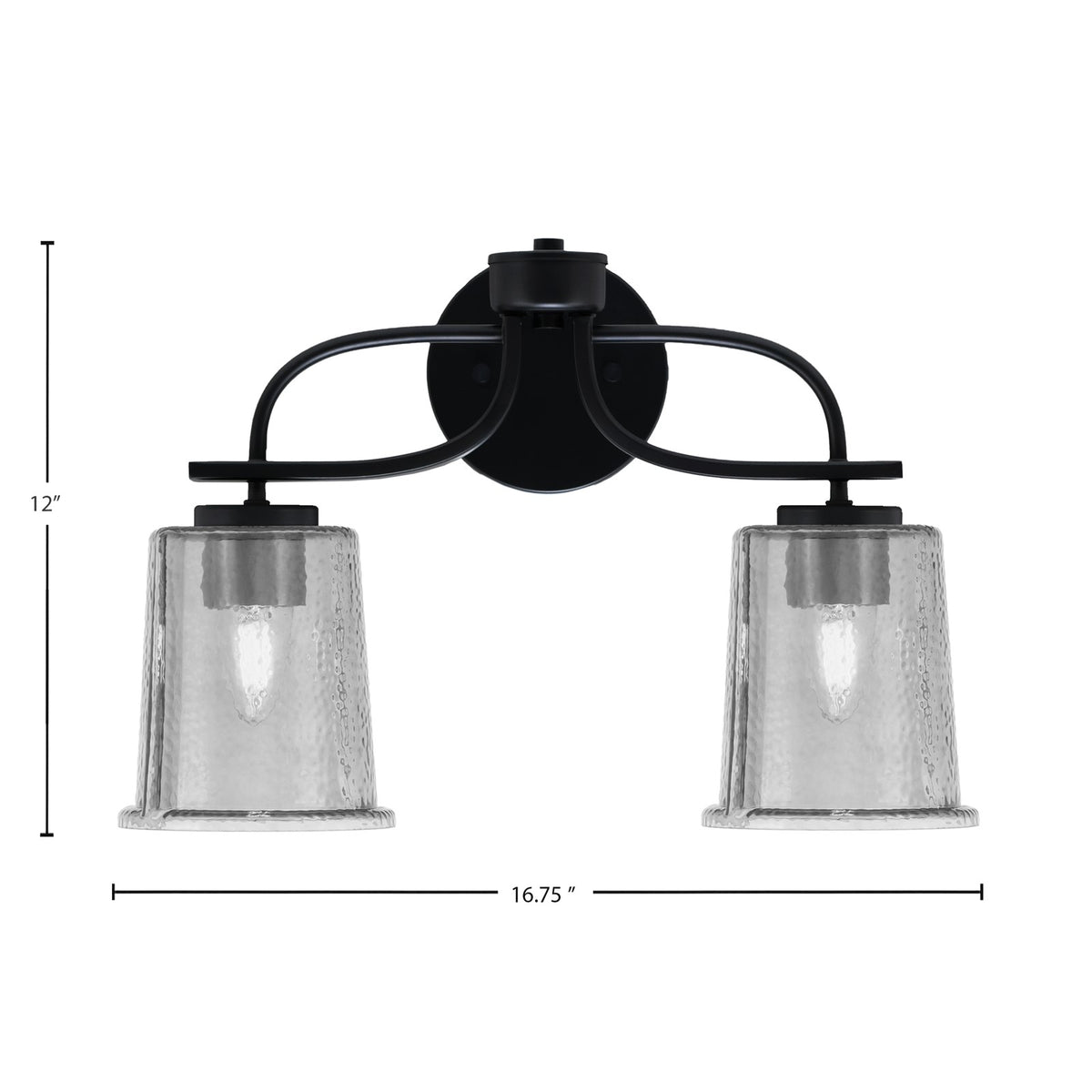Toltec Cavella 2-Light Bath Bar | Modern Matte Black Steel and Smoke Bubble Glass | Bathroom Vanity Light | 7.25 x 12 in | Model 3912-MB-5032