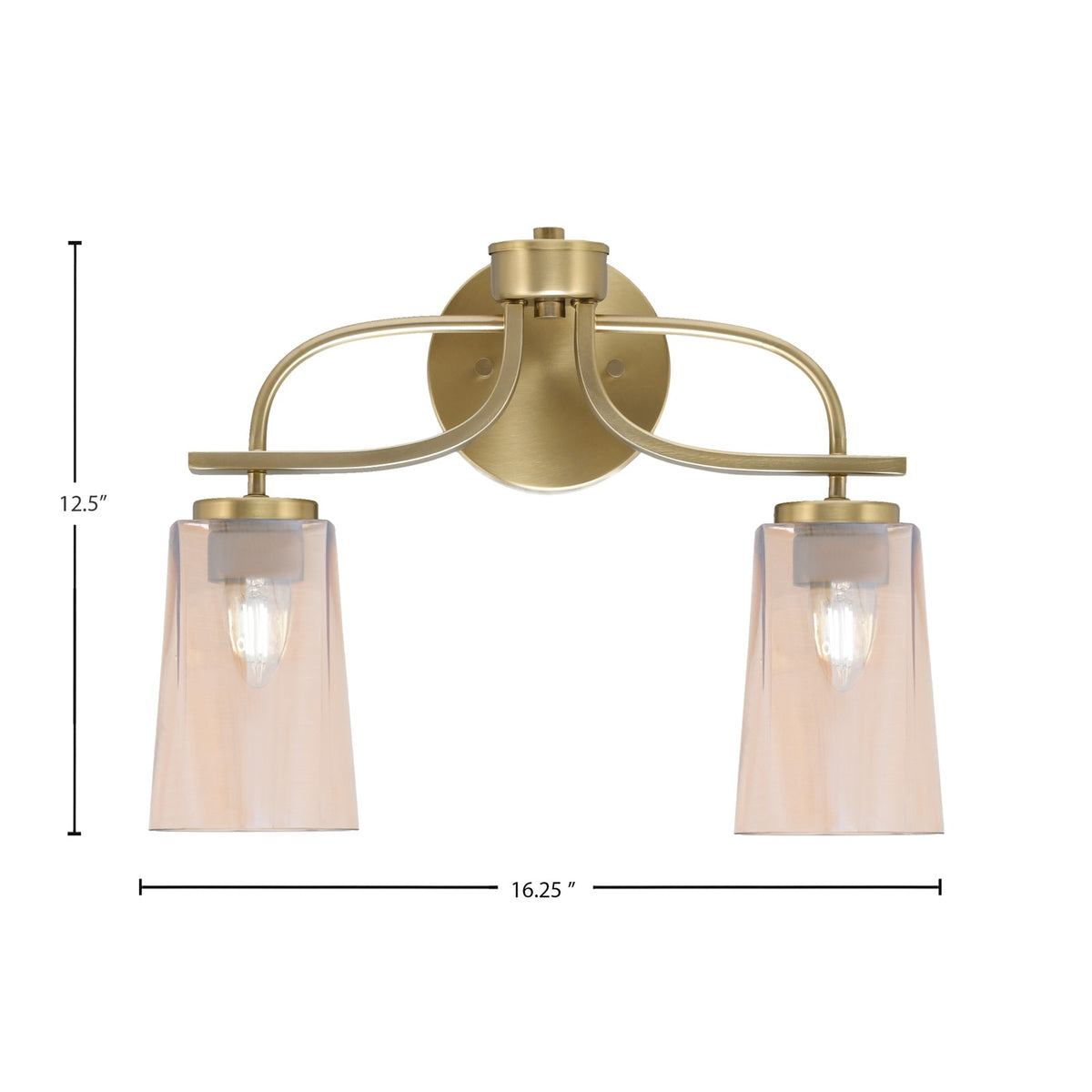 Toltec Cavella 12.5in 2-Light Bath Bar | Contemporary New Age Brass and Amber Gradient Glass | Bathroom Vanity | 7 x 12.5 in | Model 3912-NAB-263