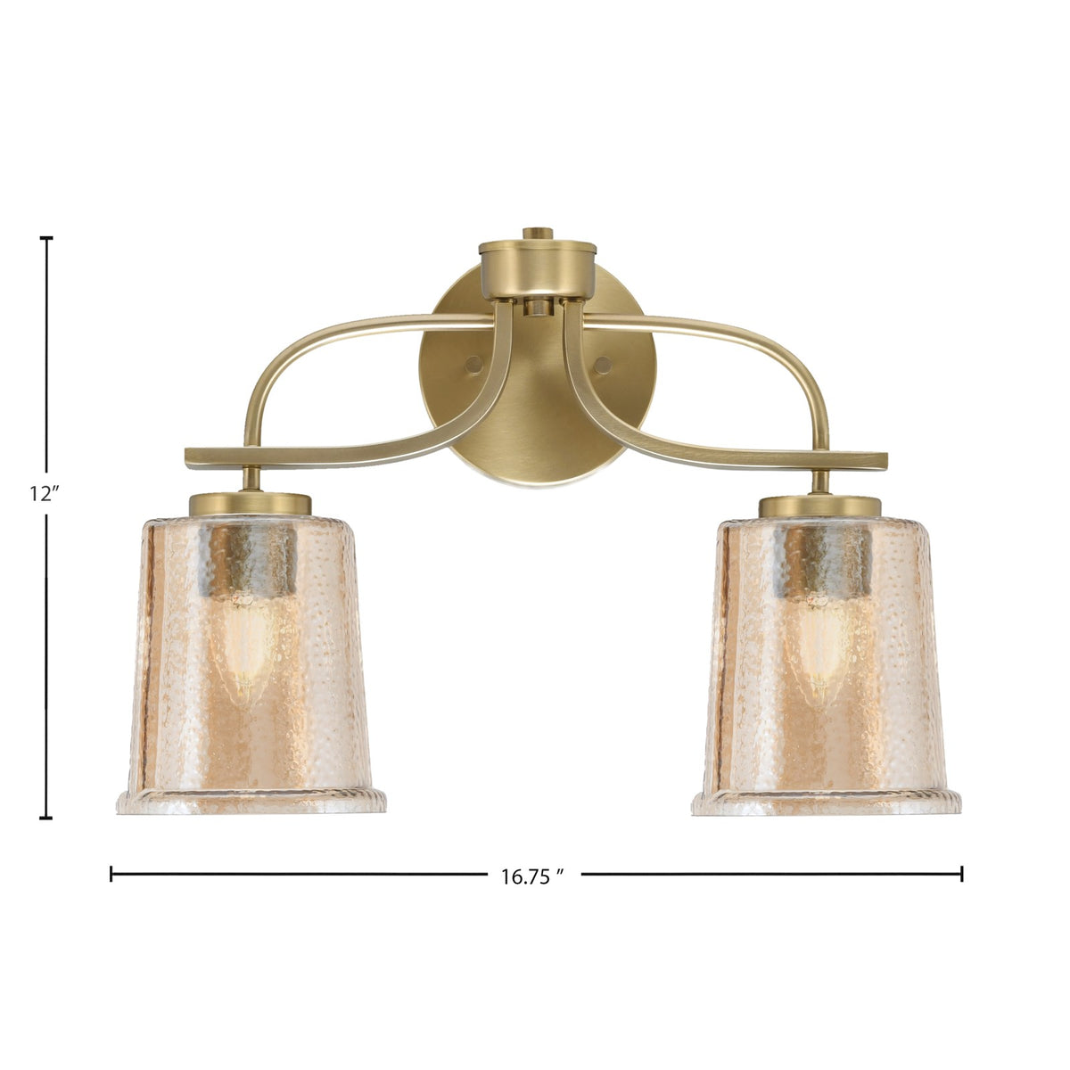 Toltec Cavella 12in 2-Light Bath Vanity Light | Modern New Age Brass and Amber Bubble Glass | Bathroom Vanity & Mirror Lighting | 7.25 x 12 in | Model 3912-NAB-5033