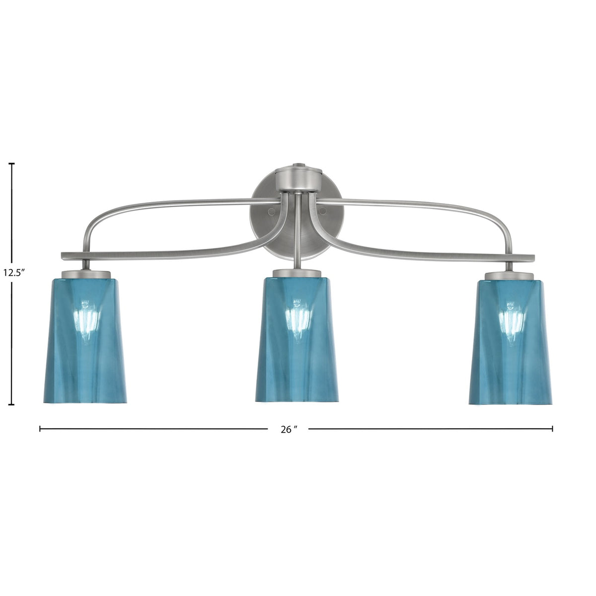 Toltec Cavella 12.5in 3-Light Bath Bar | Modern Graphite Steel and Blue Gradient Glass | Bathroom Vanity & Powder Room | 7 x 12.5 in | Model 3913-GP-265