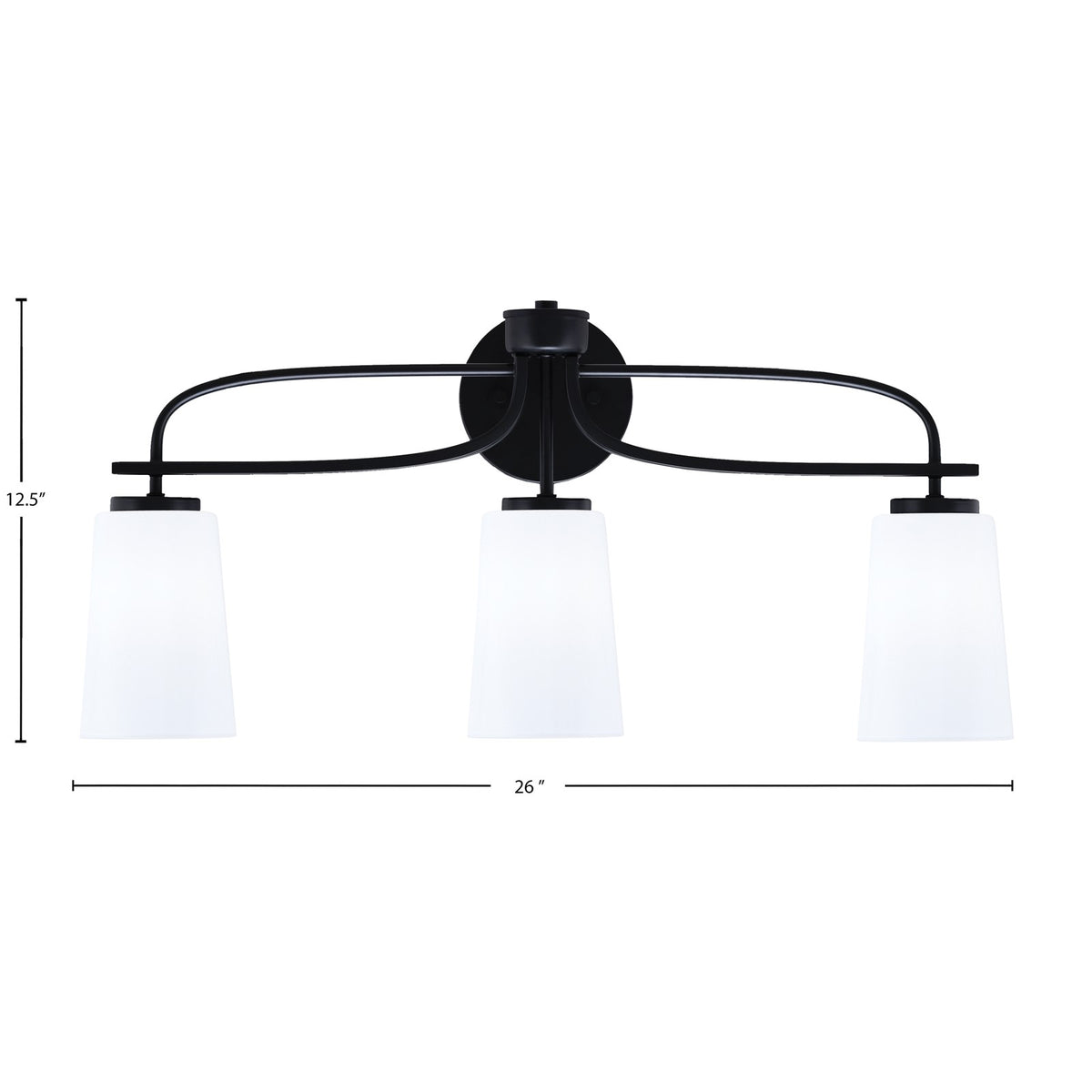 Toltec Cavella 12.5in 3-Light Bath Bar | Modern Matte Black Steel and White Opal Glass | Bathroom Vanity | 7 x 12.5 in | Model 3913-MB-261