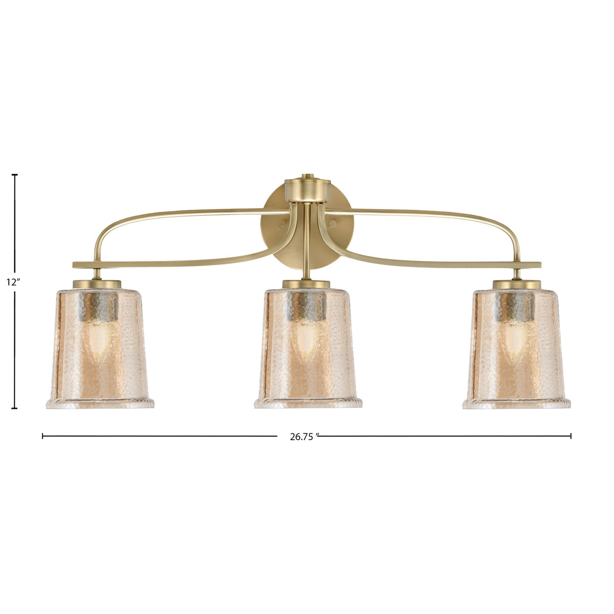 Toltec Cavella 3-Light Bath Bar | Modern New Age Brass and Amber Bubble Glass | Bathroom & Powder Room Vanity Light | 7.25 x 12 in | Model 3913-NAB-5033
