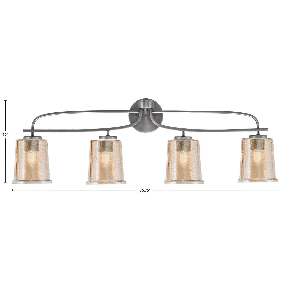 Toltec Cavella 4-Light Bath Bar | Graphite Finish and Amber Bubble Glass | Bathroom Vanity Light | 7.25 x 12 in | Model 3914-GP-5033