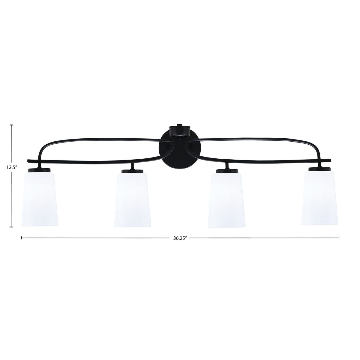 Toltec Cavella 12.5in 4-Light Bath Bar | Modern Matte Black Steel and White Opal Glass | Bathroom Vanity Light | 7 x 12.5 in | Model 3914-MB-261