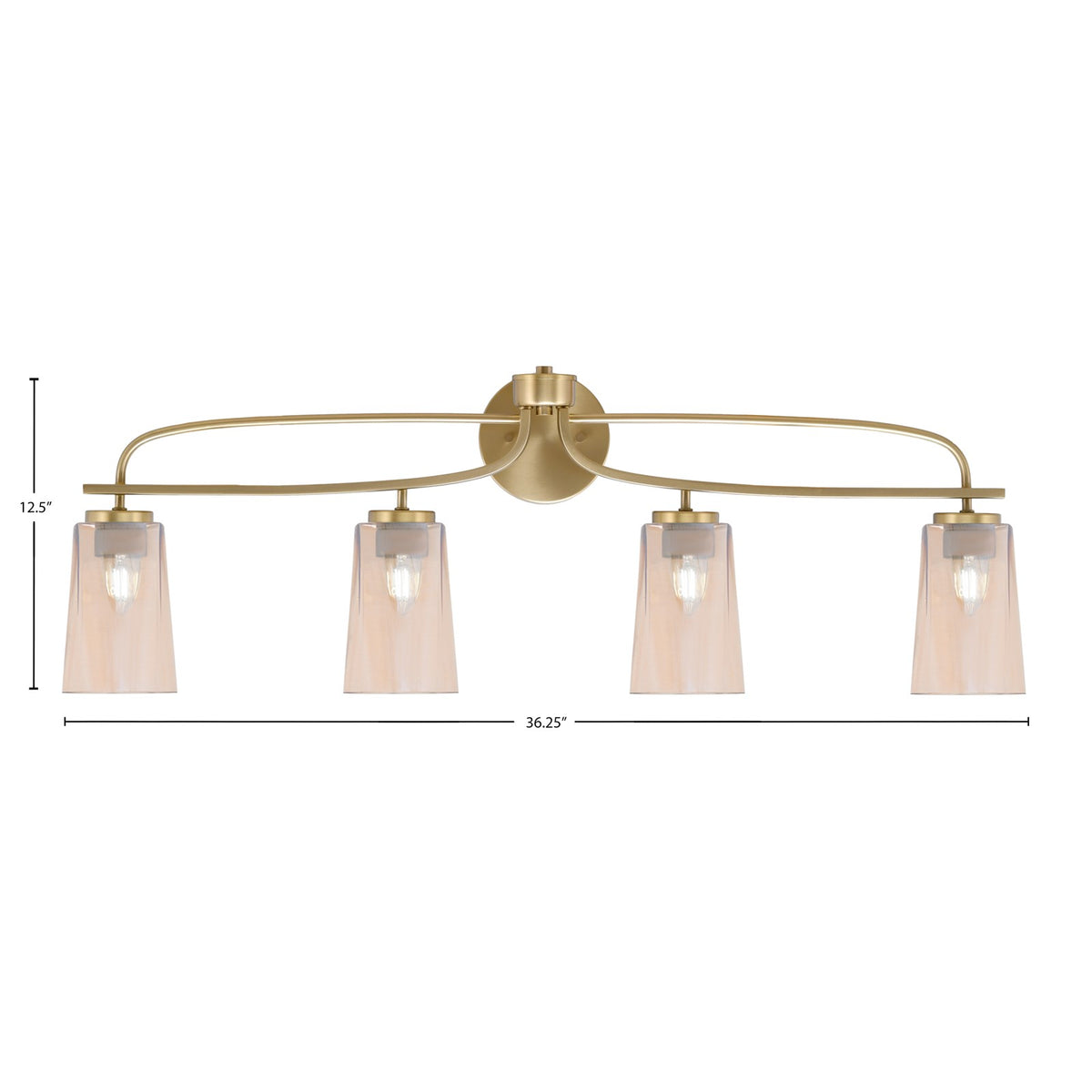 Toltec Cavella 4-Light Bath Bar | Modern New Age Brass and Amber Gradient Glass | Bathroom Vanity & Powder Room | 7 x 12.5 in | Model 3914-NAB-263