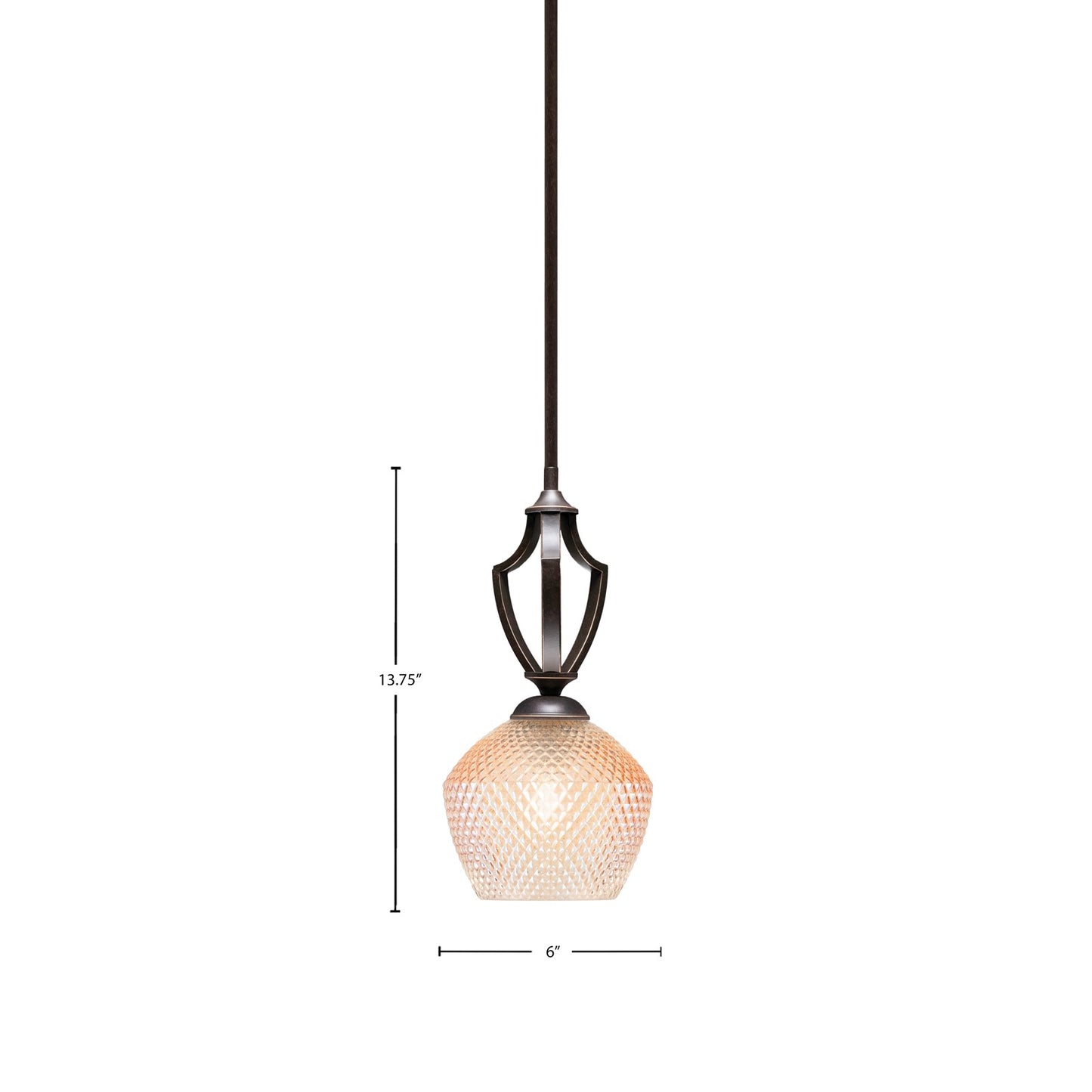 Toltec Zilo 6in 1-Light Mini Pendant | Dark Granite Steel and Amber Textured Glass | Kitchen Island & Dining Room | 6 x 6 x 13.75 in | Model 561-DG-4623